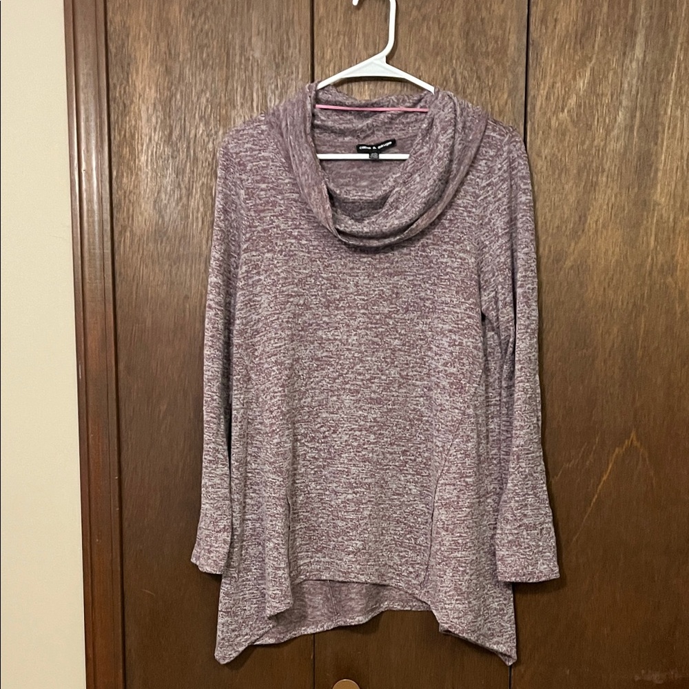 Cable & Gauge Heathered Cowl Neck Sweater - Purple Large
